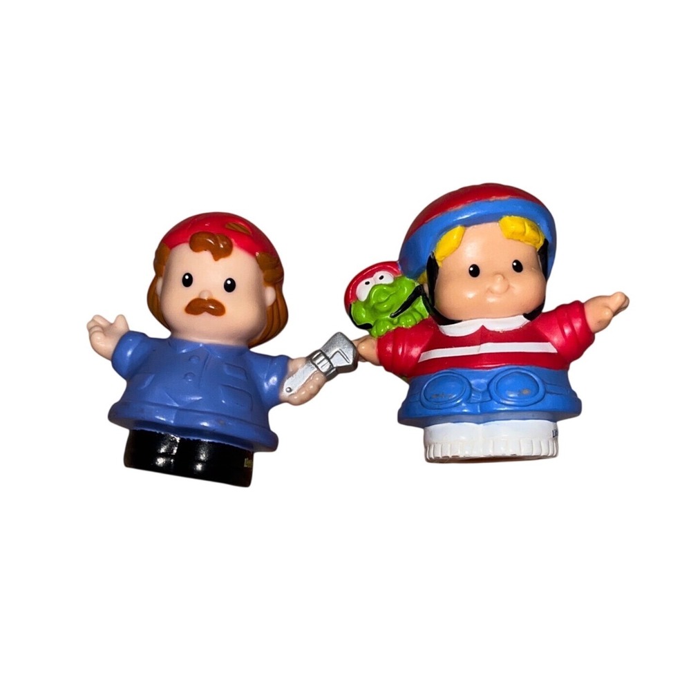 Fisher Price Little People Vintage 2003 Mechanic and 2005 Boy with Frog Set of 2